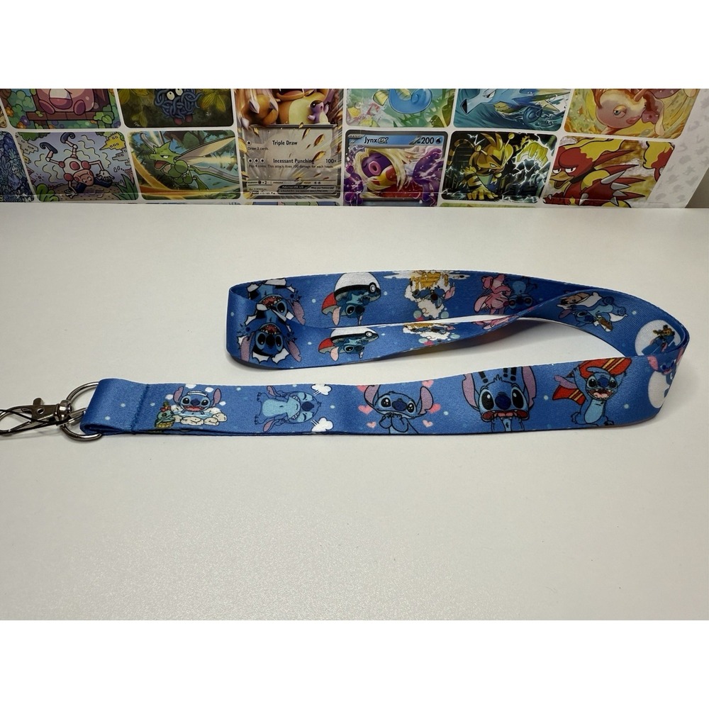 Disney Lilo & Stitch Character Lanyard Blue Neck Strap Keychain 17" - Picture 1 of 2